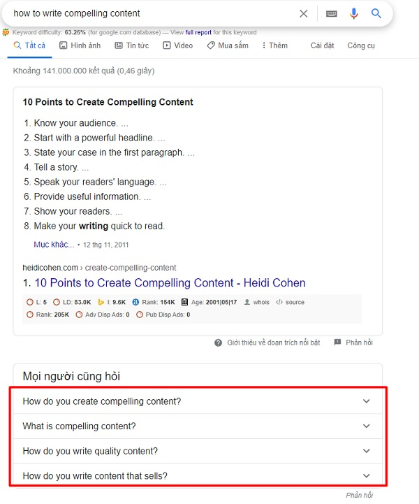 “People Also Asked” trong cập nhật Google giúp bạn có thể tìm hiểu sâu hơn các vấn đề xoanh quay chủ đề mà bạn lựa chọn viết 