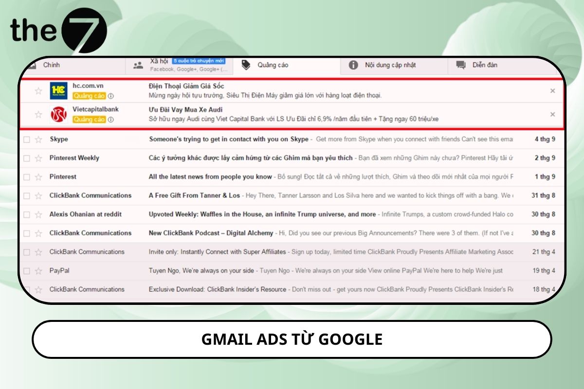 Hình thức hiển thị của Gmail ads