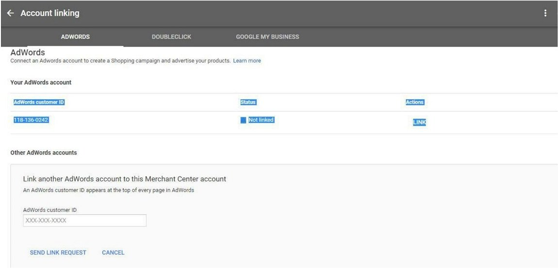 Liên kết tài khoản Merchant Center với User Google AdWords