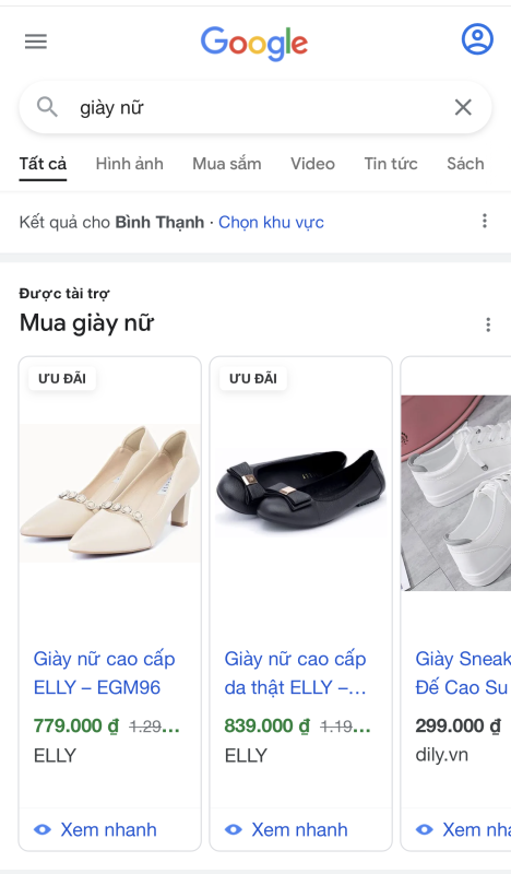 Ví dụ về Google Shopping