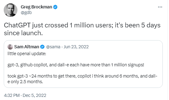 Greg Brockman đăng trên Twitter