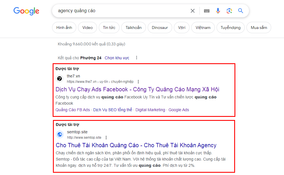 Ví dụ Search Ad Campaigns trong Google Ads