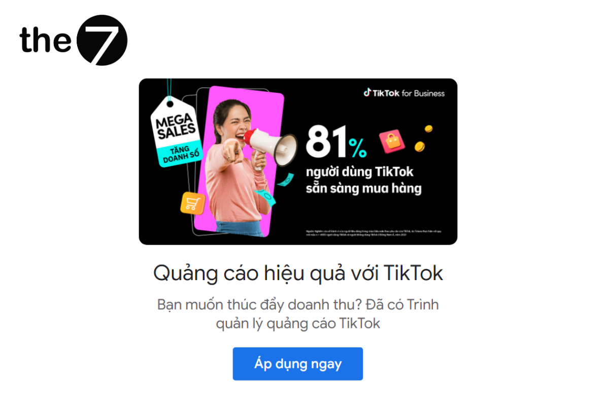 Quảng cáo của TikTok thông qua gmail khi nhấn vào nút mở rộng