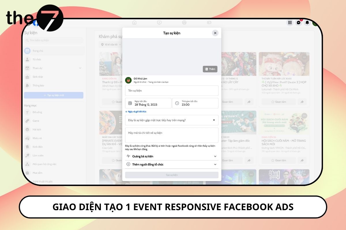 Giao diện mẫu khi doanh nghiệp muốn tạo một Event Facebook Ads