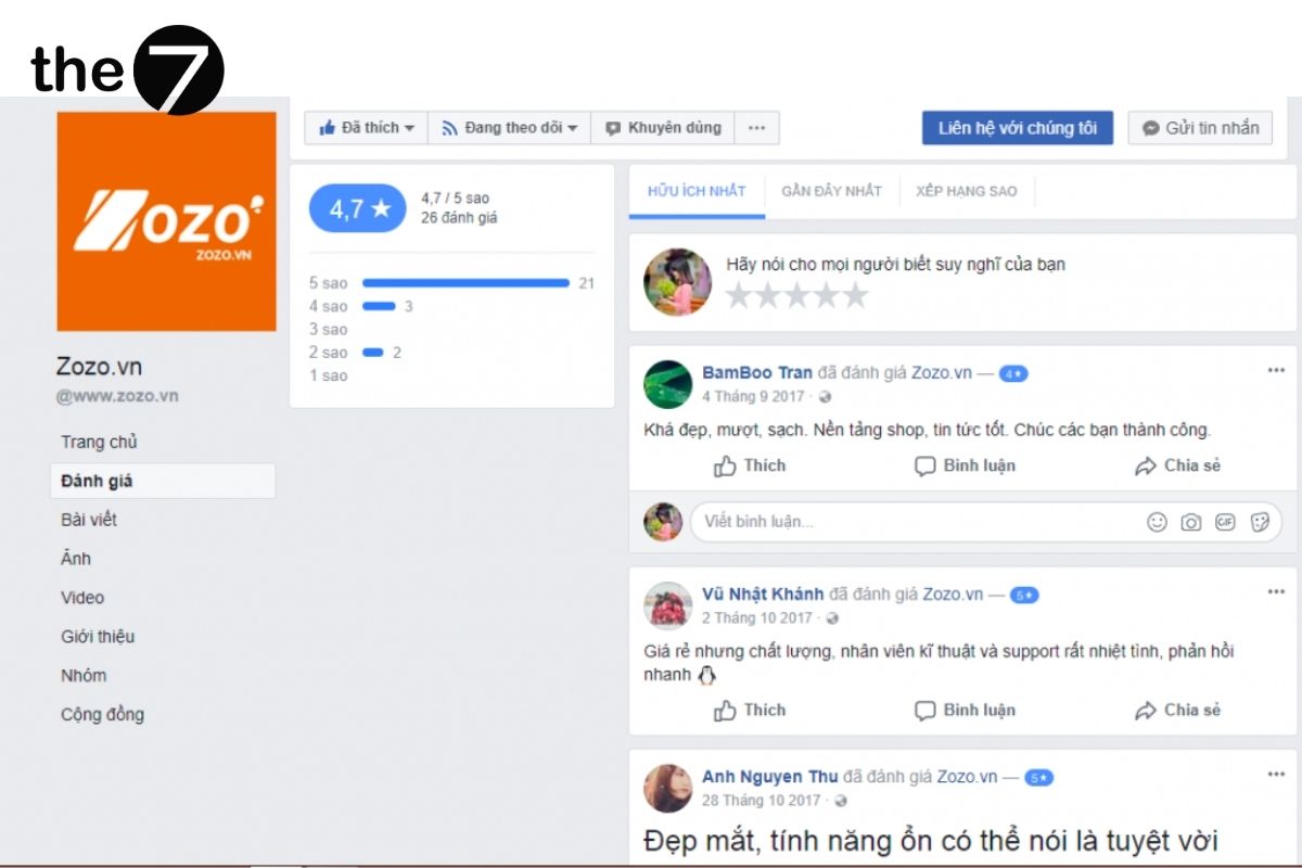 Các đánh giá từ khách hàng trên mạng xã hội Facebook
