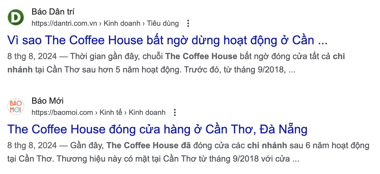 Báo chí đưa tin về việc dừng kinh doanh tại các chi nhánh ở Đà Nẵng và Cần Thơ