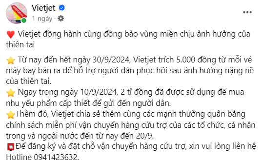 Bài đăng của Vietjet khi thực hiện chiến dịch tương tự Katinat. Nguồn MarketingAI