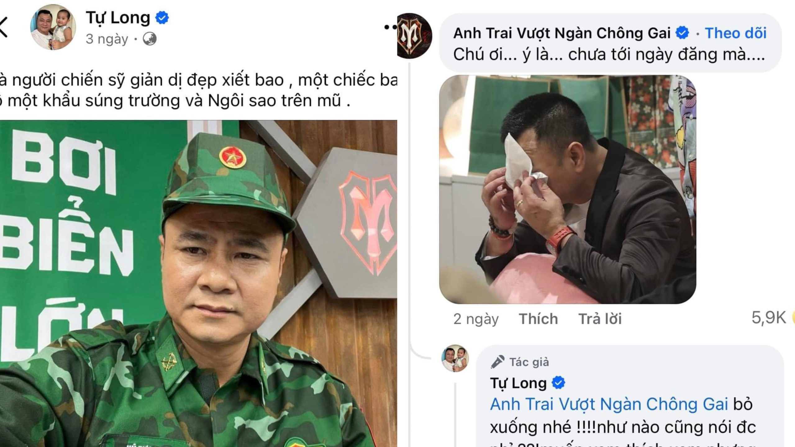 Bài post Facebook của Nghệ sĩ Tự Long