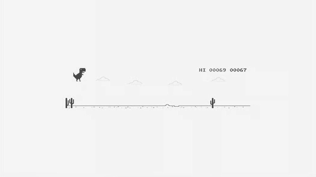 Dinosaur jumping over the desert ground in Dinosaur Game