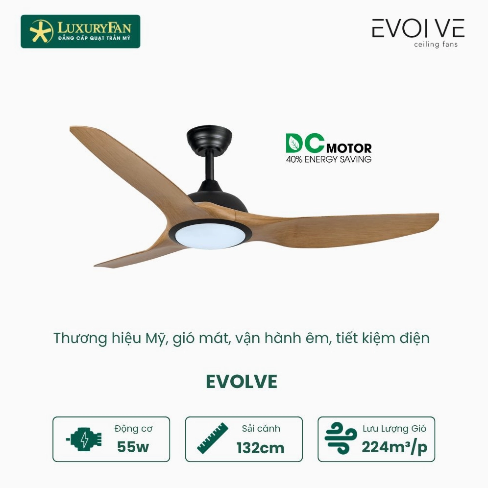 Quạt trần Mỹ Evolve với thiết kế hiện đại